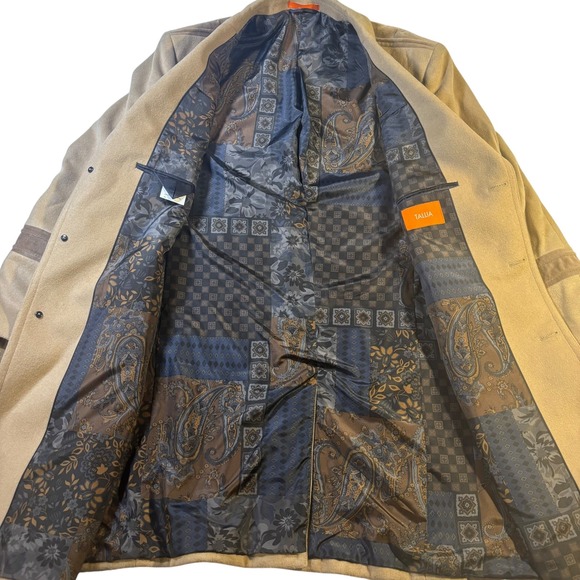 Tallia Mens Overcoat Beige Wool‎ Blend Velvet Trim Long Coat Winter Outerwear XL - Picture 6 of 16